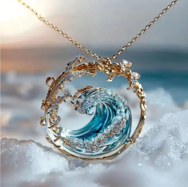 Ocean Curl Pendant Necklace with Wave-Like Shape and Fluid Lines