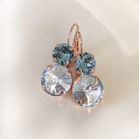 Vintage-Style White and Blue Crystal Earrings with Cool Sparkle