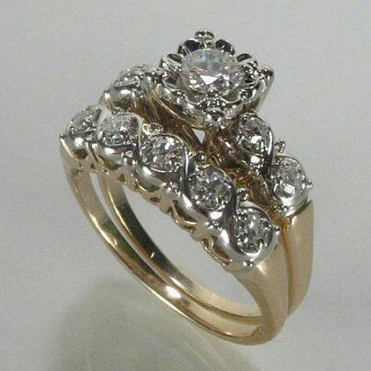 Crystal Cluster Ring with Pavé Bands in Gold Colour