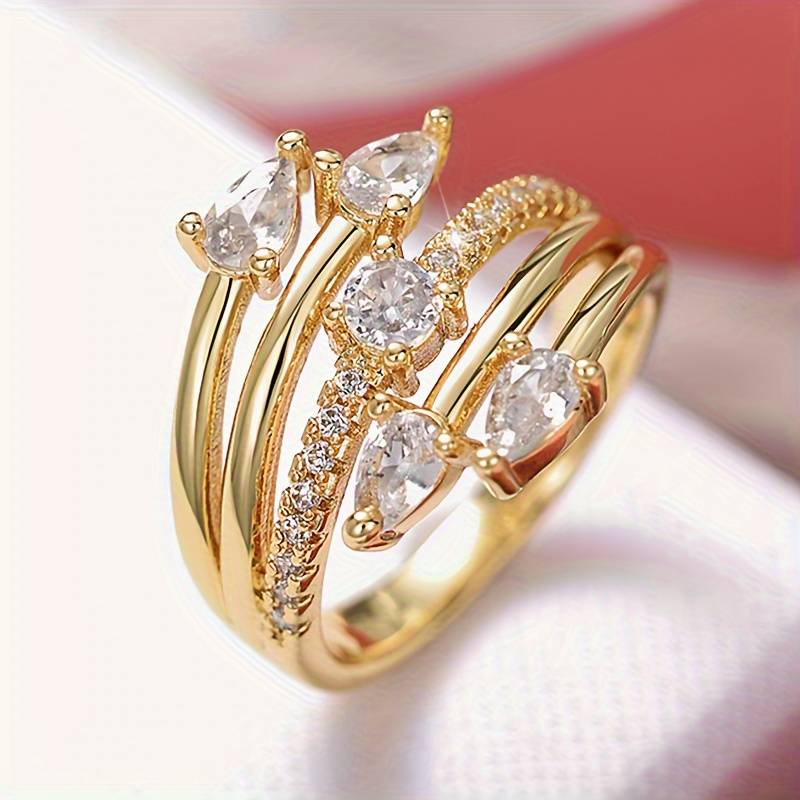 Vintage-Style Sparkling Open Layered Ring with Stacked Look