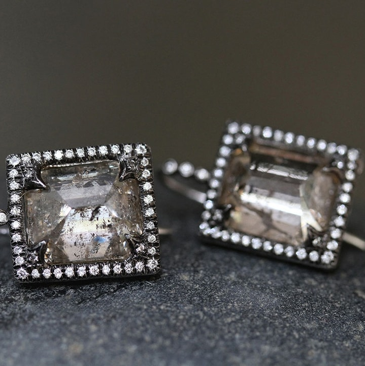 Vintage-Style Square Dark Glass Earrings with Moody Tone