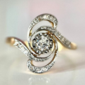 Spiral Ring with Crystal-Set Swirl in Gold Colour and Bright Sparkle