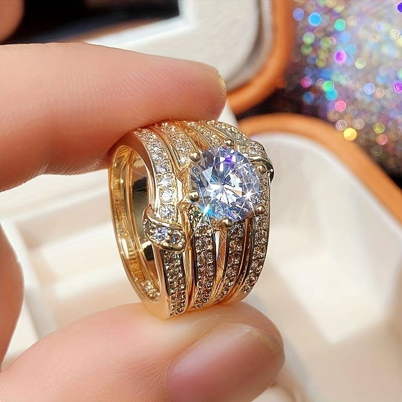 Two-Tone Stacked Ring Set with Large Round Crystal