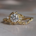 Grenring med zirkonia i vintagestil, guldfärgad med kvistdetalj