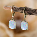 Square Iridescent White Stone Leverback Earrings with Soft Shimmer