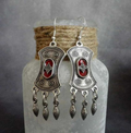 Red Stone Tassel Dangle Earrings in Silver Colour with Bold Colour