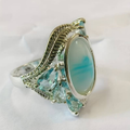 Vintage-Style Iridescent Blue-Green Stone Ring with Soft Shimmer