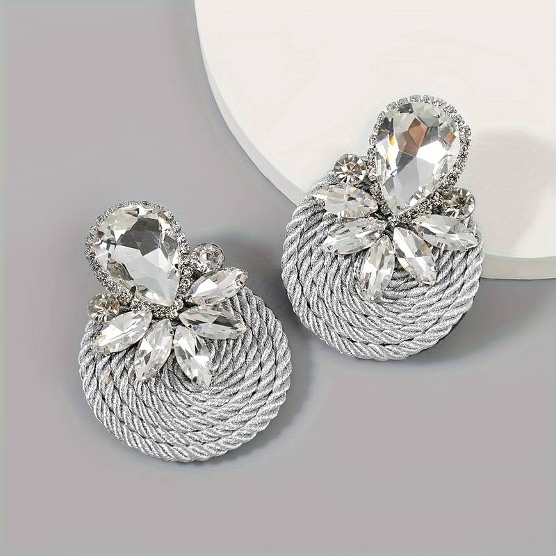 Vintage-Style Round Crystal Earrings in Silver Colour