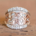 Vintage-Style Rose Motif Ring with Sculpted Petals in Silver Colour