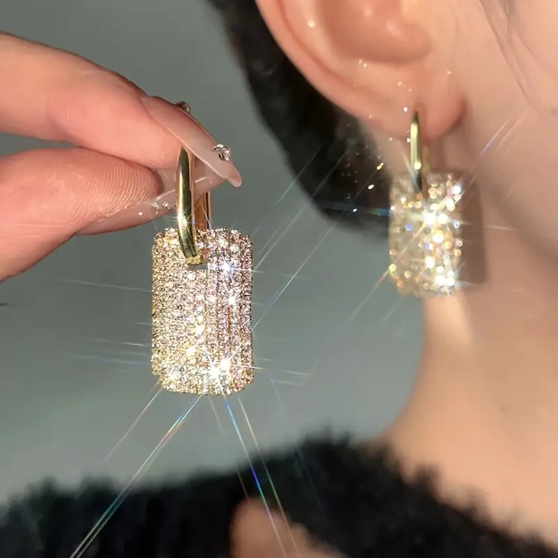 Vintage-Style Sparkling Rectangle Drop Earrings with Art Deco Feel