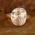 Vintage-Style Sun and Moon Crystal Ring in Gold Colour