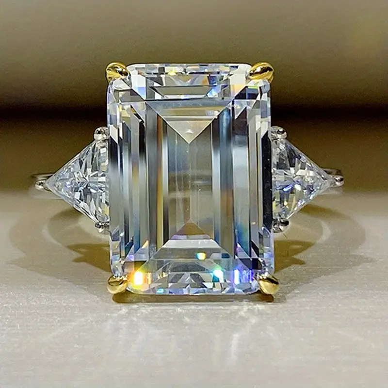 Rectangular Clear Glass Ring with Trillion Side Stones
