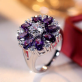 Vintage-Style Violet Daisy Ring in Silver Colour with Fresh Petals
