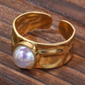 White Faux Pearl Ring with Warm Mount in Gold Colour