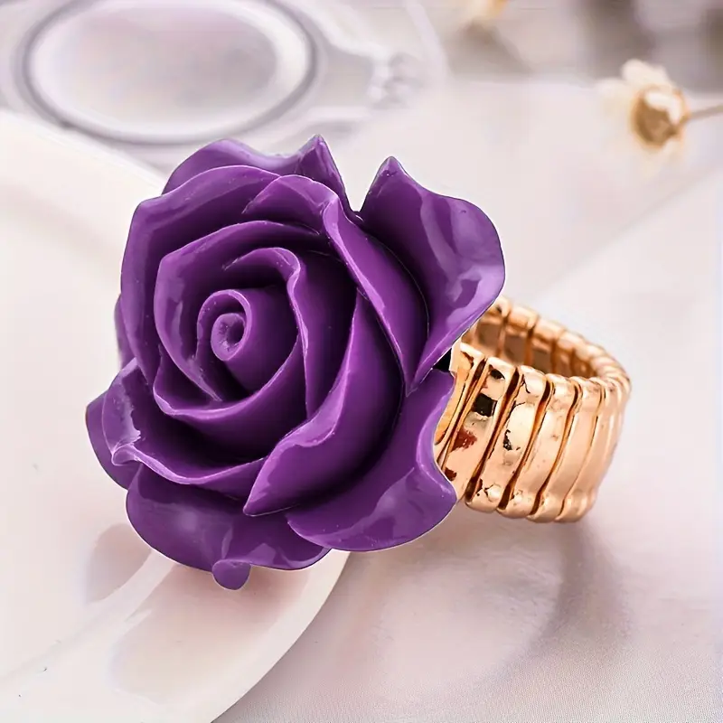 Violet Blossom Ring with Floral Detail in Gold Colour