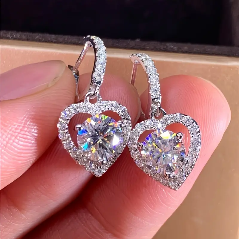 Vintage-Style Heart Earrings with Bright Finish in Silver Colour
