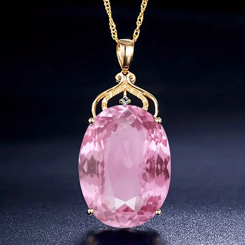 Pink Glass Pendant Necklace in Gold Colour with Soft Rosy Glow