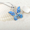 Butterfly Pendant Necklace with Iridescent Stone Wings