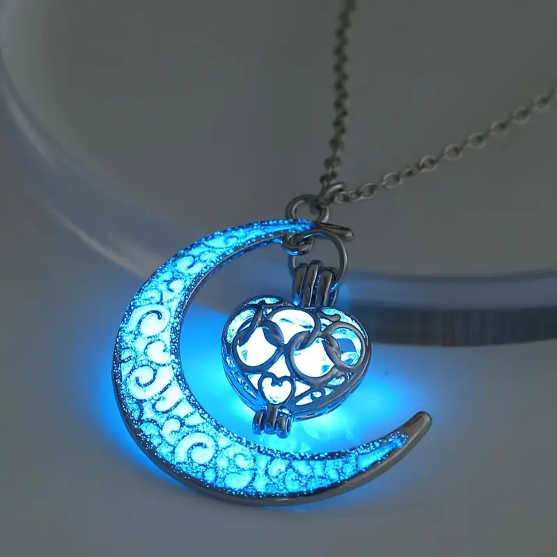 Moon and Heart Pendant Necklace with Celestial Design