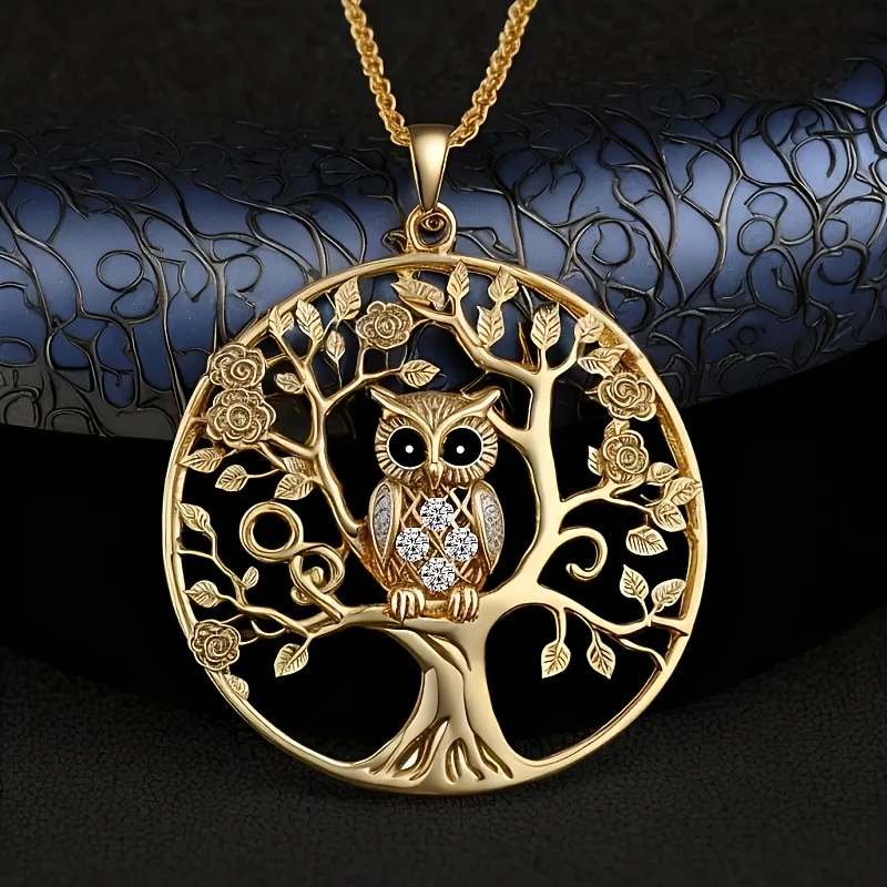 Collar con colgante de árbol de la vida y búho en color oro