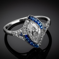 White and Blue Glass Ring with Setting in Silver Colour