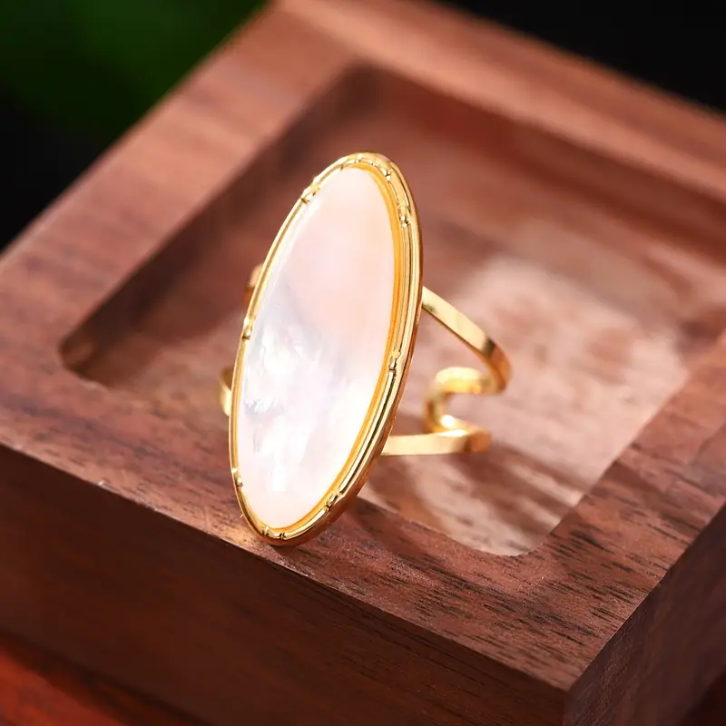 Marquise Iridescent White Stone Statement Ring in Gold Colour