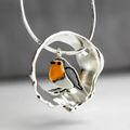 Vintage-Style Bird Pendant in Round Frame in Silver Colour
