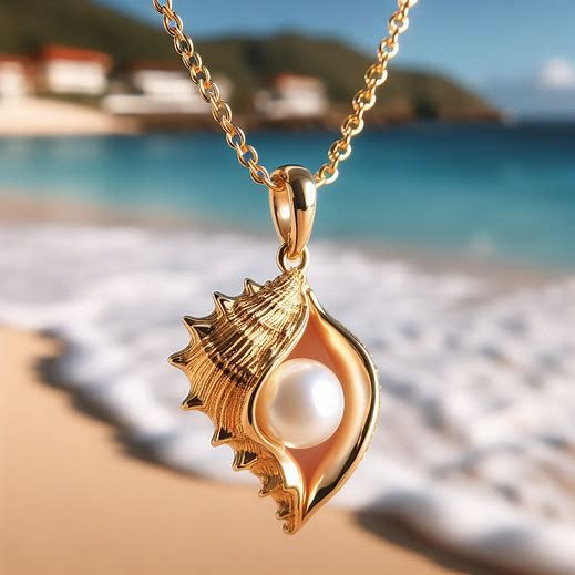Faux Pearl and Shell Necklace in Gold Colour with Coastal Charm