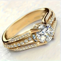 Round White Crystal Ring with Setting in Gold Colour