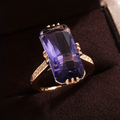 Rectangular Violet Glass Ring on a Slim Band in Gold Colour