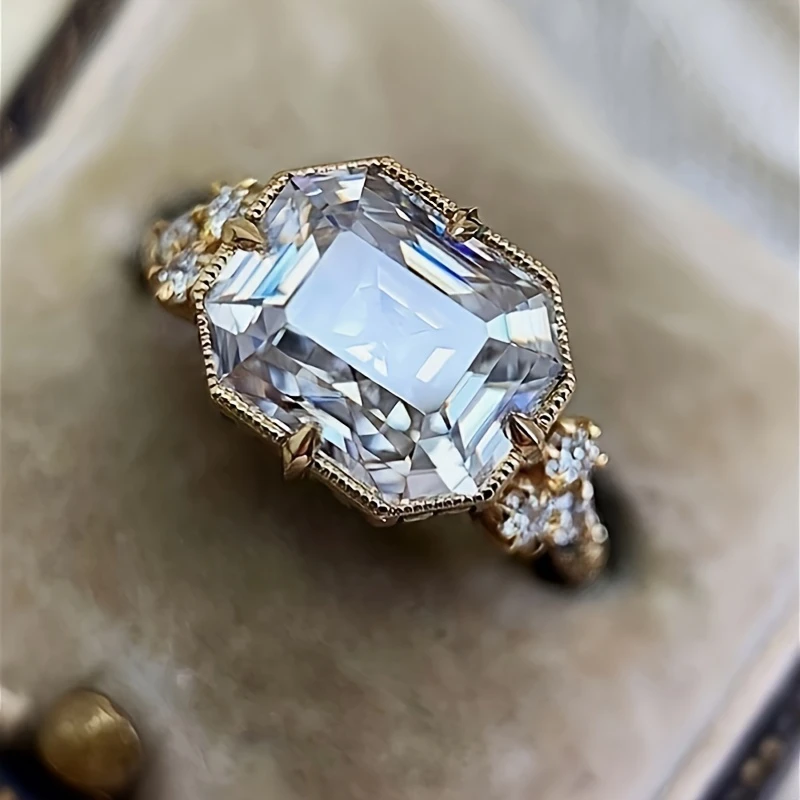 Octagon White Glass Ring with Vintage-Style Side Detailing