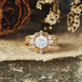 Layered White Glass Ring with Stacked Look in Gold Colour