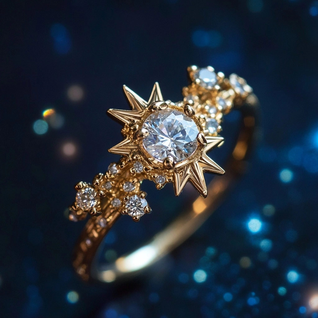 White Crystal Ring with Bright Sparkle in Gold Colour