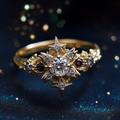 White and Red Crystal Ring with Sparkling Setting in Gold Colour