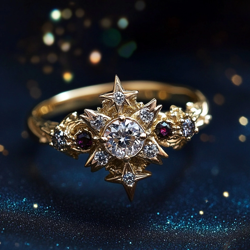White and Red Crystal Ring with Sparkling Setting in Gold Colour