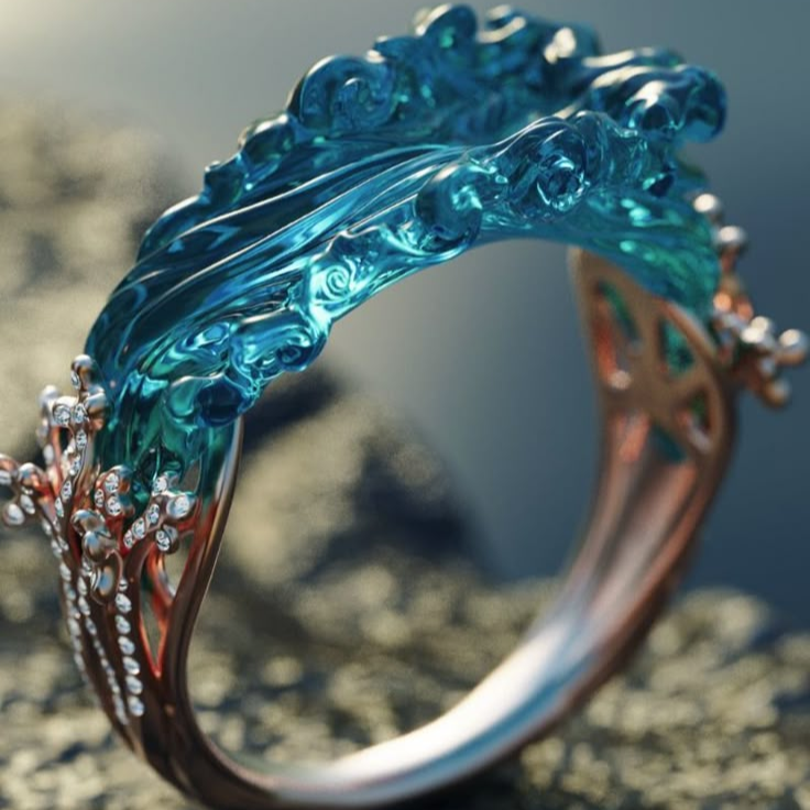 Layered Wave Ring with Flowing Bands in Silver Colour