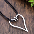Open Heart Pendant on Black Cord in Silver Colour with Casual Style