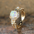 Round Iridescent White Stone Ring with Sparkling Setting