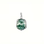 Green Moss-Pattern Stone and Crystal Necklace with Natural Markings