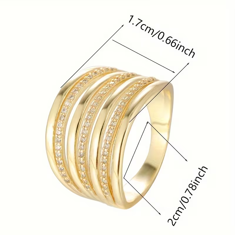 Wide Layered Zirconia Ring with Stacked Design and Bold Sparkle