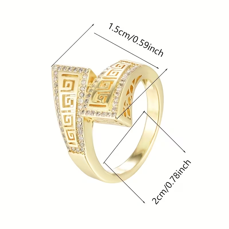 Vintage-Style Zirconia Ring with Tribal-Inspired Pattern