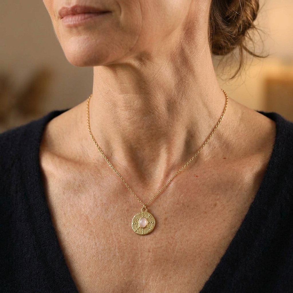Kedjehalsband med stenhänge i naturlig look