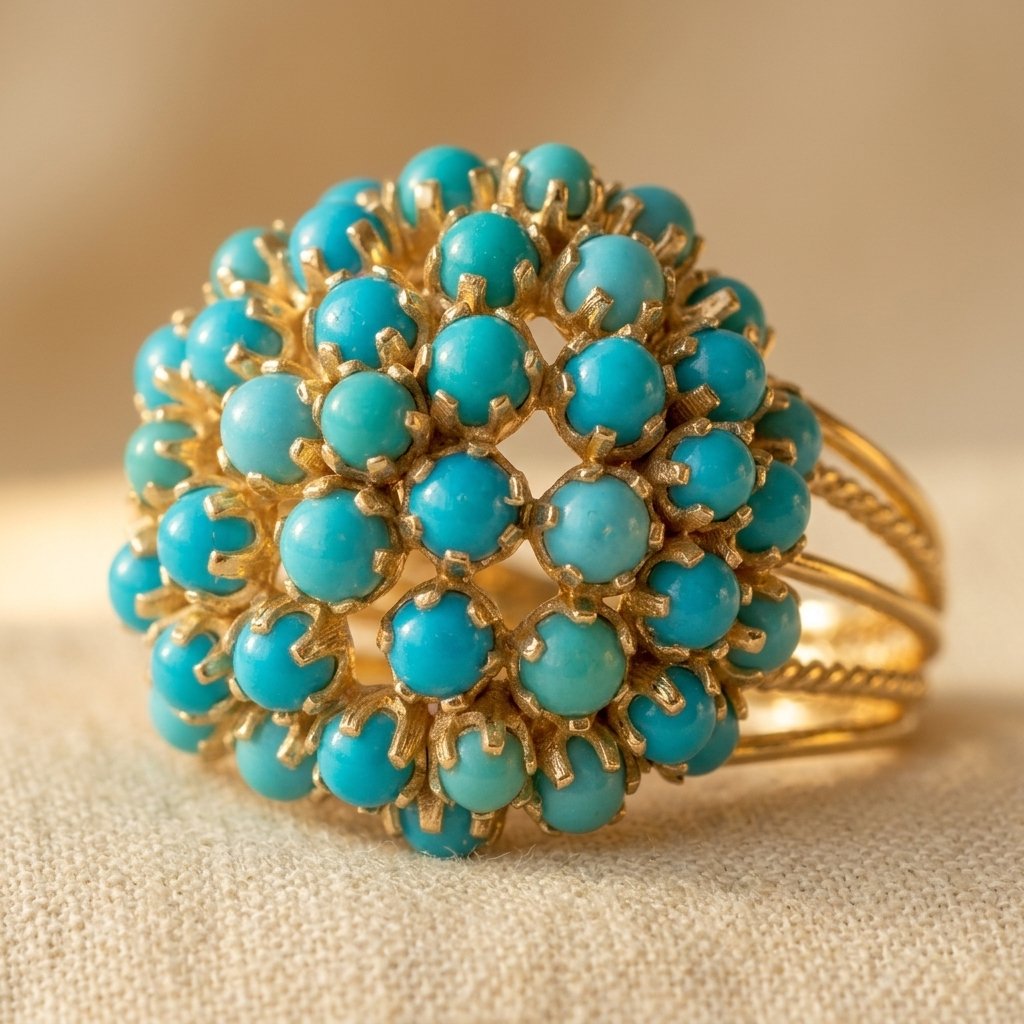 Adjustable Cocktail Ring with Blue-Green Stone Cluster