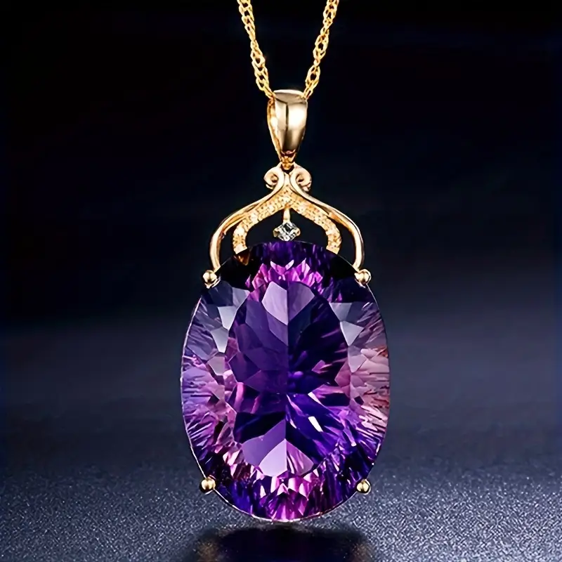 Vintage-Style Violet Crystal Pendant Necklace with Rich Sparkle