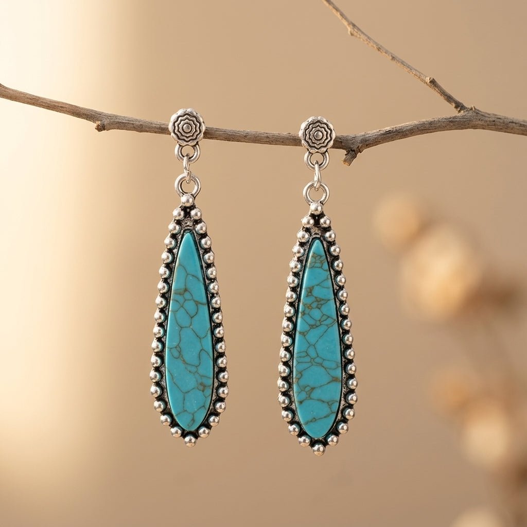 Southwestern-Style Blue-Green Stone Teardrop Earrings