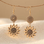 Vintage-Style Sunflower Dangle Earrings in Silver Colour