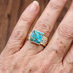 Vintage-Style Ring with Square Blue-Green Stone Face