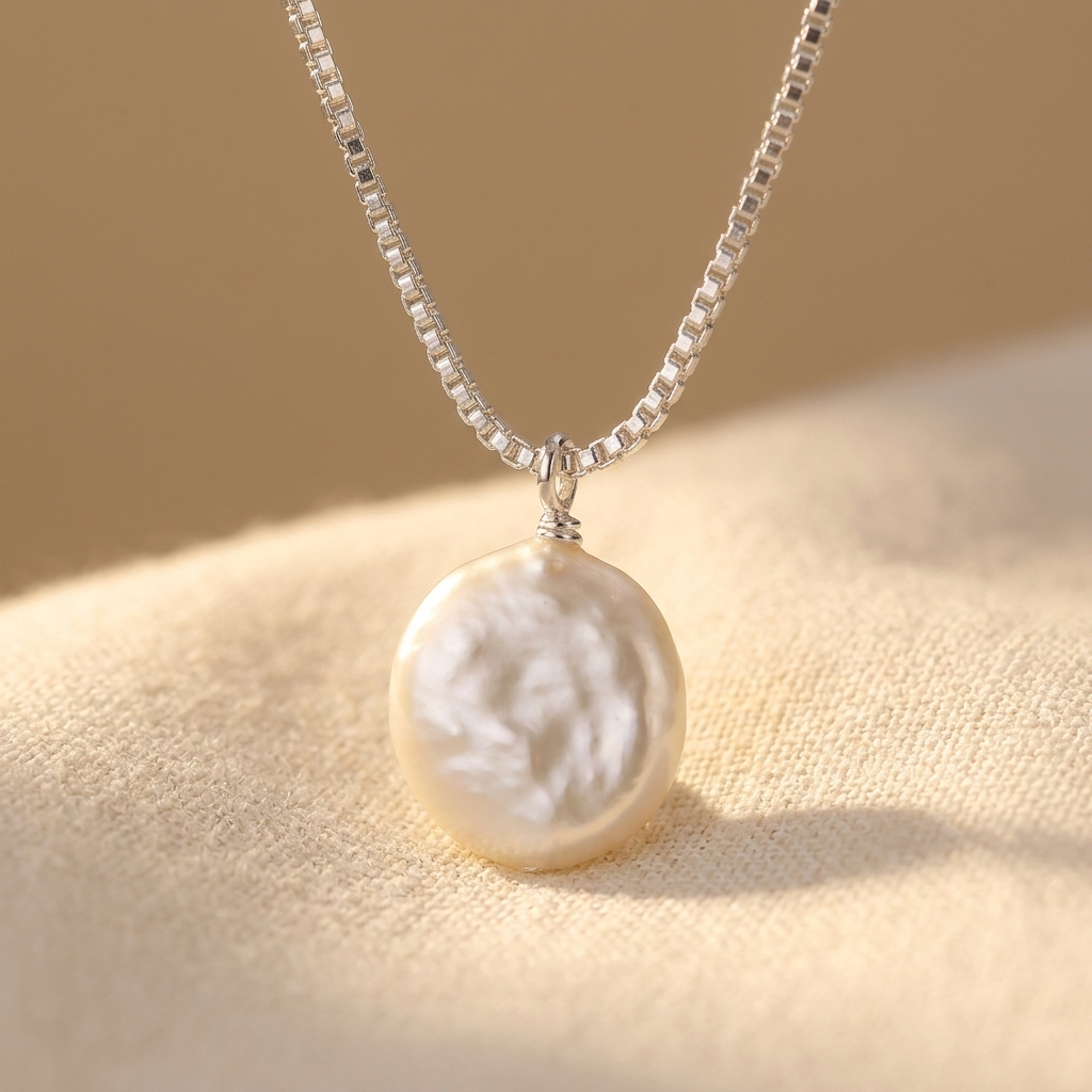 Sparkling Faux Pearl Necklace in Silver Colour with Soft Lustre