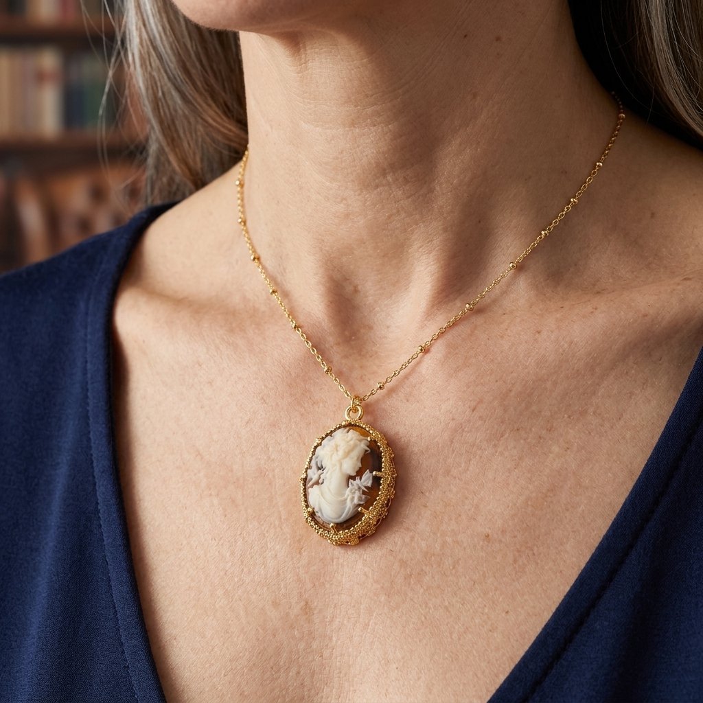 Halsband i vintagestil med gudinnehuvud och klassisk profil