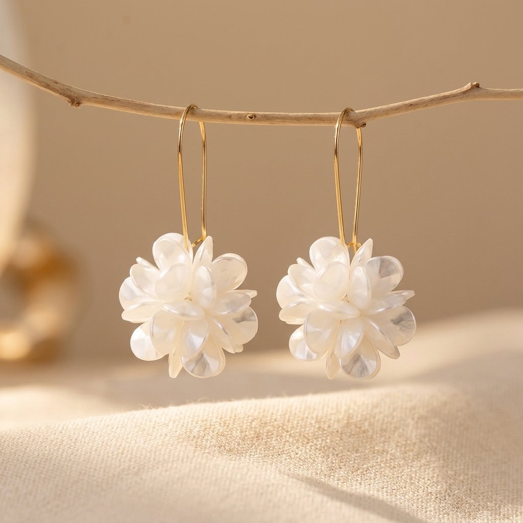 White Blossom Hook Earrings with Fresh Floral Look
